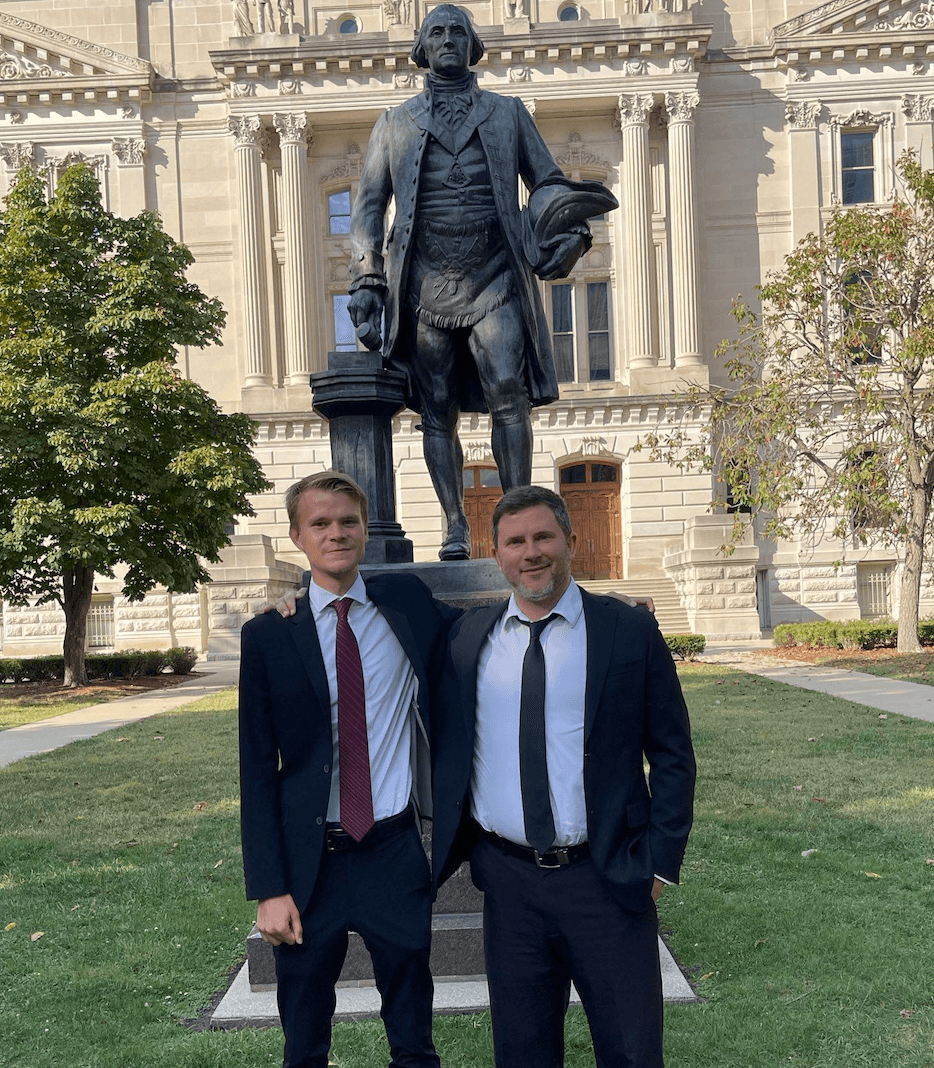 Nathan Roberts and Daniel Poynter at Indiana Statehouse